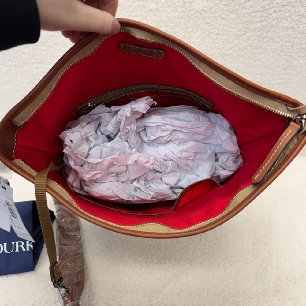 DOONEY & BOURKE Hobo Handbag in Bone Italian Leather Ostrich NEW - Picture 7 of 12